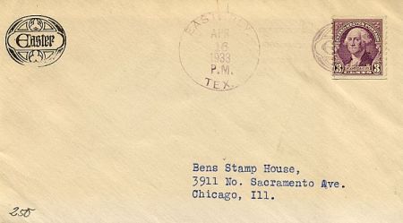 US Texas, Easterly 720 Fancy Cancel Cover, Easter Egg