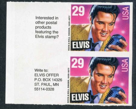 US 2721 var Error 29 cent Elvis VF/NH Left margin vertical imperf pair . Scott unlisted