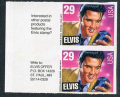 US 2721 var Error 29 cent Elvis VF/NH Left margin vertical imperf pair . Scott unlisted