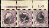 US 268 Bureau & Regular Issues F - VF Used Imprint PL Number strip of 3 cv $150