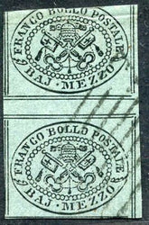 Italian States - Roman States 1 Used Vertical gutter pair - top stamp defective