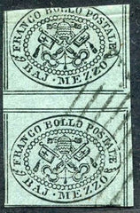 Italian States - Roman States 1 Used Vertical gutter pair - top stamp defective