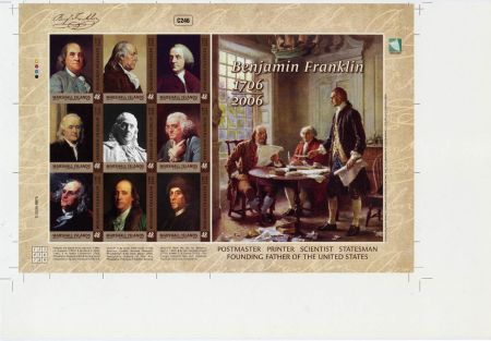 Marshall Is. 873 Imperf M/S of 9, Ben Franklin