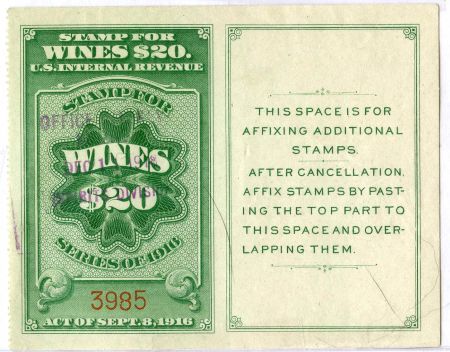 US RE56 Used XF $20 Wine Stamp with Tablet at right