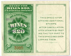 US RE56 Used XF $20 Wine Stamp with Tablet at right
