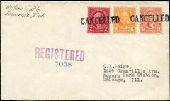 US Indiana, Evansville 554, 561, 638 Fancy Cancel Cover, "Cancelled"