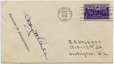 US 835 Autographed Cover, Gov. George H. Earle of PA