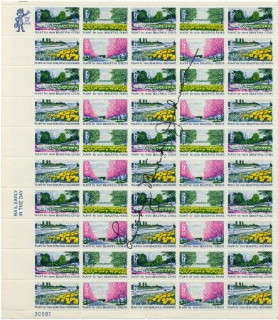 US 1365 - 1368 Autographed Sheet, Lady Bird Johnson