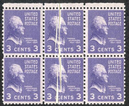 US 807 Error Preprinting paper creases Block of 6