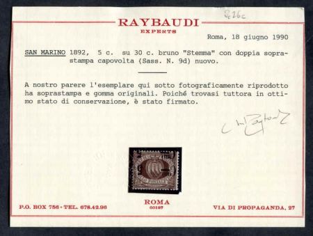 Italy San Marino 26c F - VF for Issue LH Double Inverted Surcharge