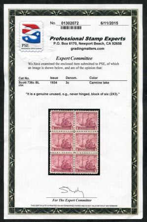 US 736c Error VF - XF Carmine Lake PSE Cert
