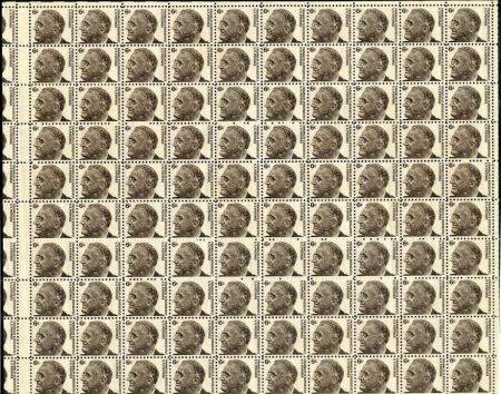 US 1284 Error Full sheet with gutter left with 1/3 extra stamp row