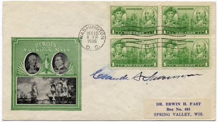 US 790 FDC signed by Secretary of Navy, Claude Swanson
