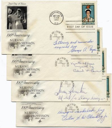 US 1190 Set of 4 FDCs Signed by Des & Eng., Nursing