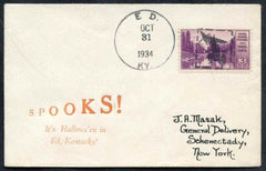 US Kentucky, Ed 742 Fancy Cancel Cover, Witch, Cat in Square Halloween