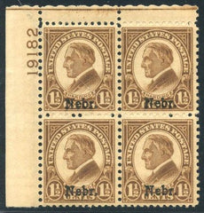 US 670 Mint LH Nebraska Overprint Plate Block 19182 UR - Evenly Disturbed Gum, cv $65