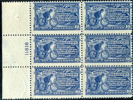US E11 var Special Delivery Ave - F Mint NH "Pink Back" Plate Block of 6 $1,700