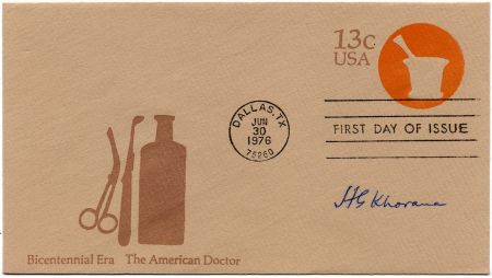 US U574 FDC Signed by H. G. Khorana, Nobel Prize Winner