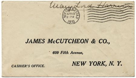 Autograph of Mary Lord Harrison, 2nd Wife to President, Free Frank Cover