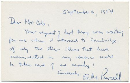 Autograph of Physicist Edward M.Purcell, Nobel Prize Winner