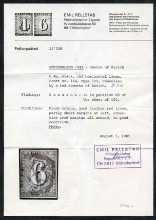 Switzerland 1L4 Used VF Type III - Rellstab Cert cv $1,650