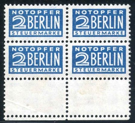 Germany Allied Occupation - Compulsory Tax Stamps Mi 84 Inverted XF NH/LH Bottom Tab Block