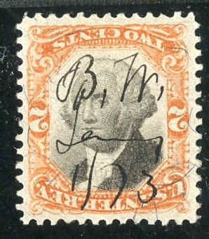 US R135b Revenue VF - XF inverted center, manuscript cancel, lovely stamp