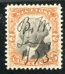US R135b Revenue VF - XF inverted center, manuscript cancel, lovely stamp