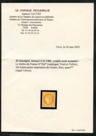 France 54 F - VF LH Rothschild reprint signed calves - gautre cv noted but unlisted