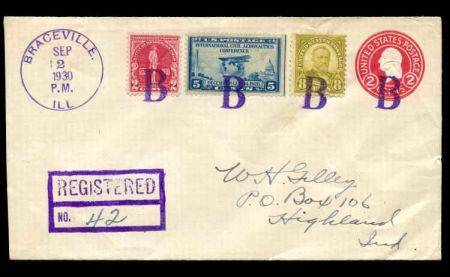 US Illinois, Braceville 560, 650, 688, U429 Fancy Cancel Cover, Solid "B" Cancel
