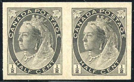 Canada 74a Hinged XF Imperf Horiz Pair without Gum - Large Margins cv $475