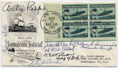 US 1091 FDC Signed by Admiral Burke, C.E. Wilson, Admiral Radford