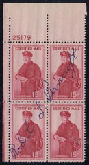 US FA1 Autographed Plate Block, R. Bancroft, employee pictured