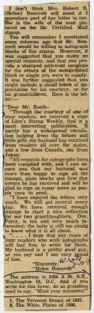 US FA1 Autographed Plate Block, R. Bancroft, employee pictured