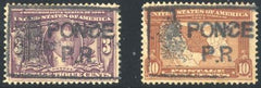 US 325, 327 Early Commemoratives Used VF S - O - N Boxed "PONCE P.R." Puerto Rico Cancel