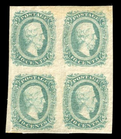US CSA 011c Confederates & Possessions LH / NH VF / XF Greenish Blue Block of 4