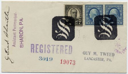 US Pennsylvania, Sharon 496, 559 Fancy Cancel Cover, Negative "S"