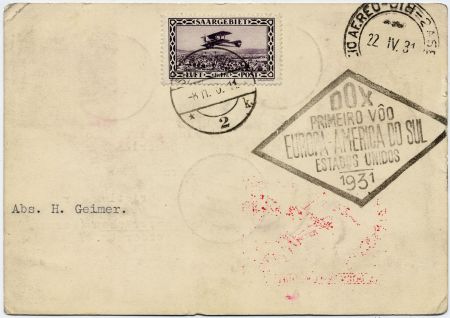 Saar 1931 Do-X Flight Card with High Value Franking