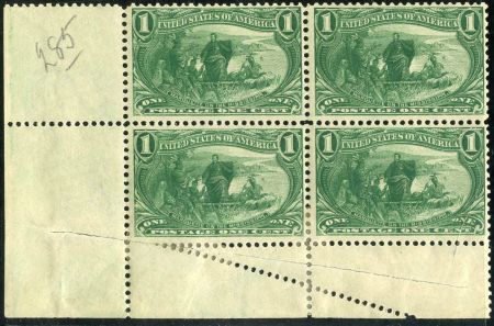 US 285 Early Commemoratives Mint H + NH Misperf due to fold over - hinge reinforced