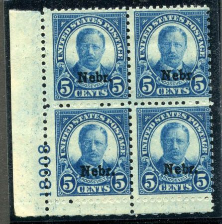 US 674 Ave - F NH Nebraska Overprint Plate Block 18908 LL cv $400