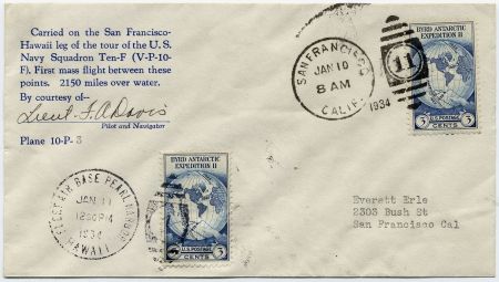 US 1934 San Francisco - Hawaii Navy Flight with 733 Signed Lt. F A Davis