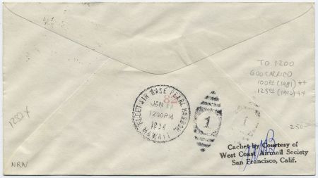 US 1934 San Francisco - Hawaii Navy Flight with 733 Signed Lt. F A Davis