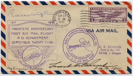US 1931 C12 on Anniversary Cover Signed by Pilot, Earle Ovington