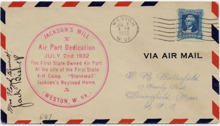 US 1932 710 on Air Port Dedication Signed by Pilot, Jack Bishop