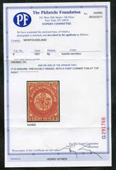 Newfoundland 8 VF LH 4 margins faint thin UR Corner cv 400.00 PFC