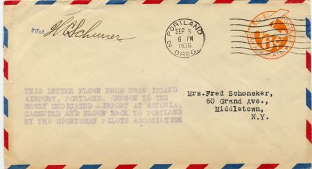 US 1936 UC28 Portland OR Airmail Cover Signed by Pilot