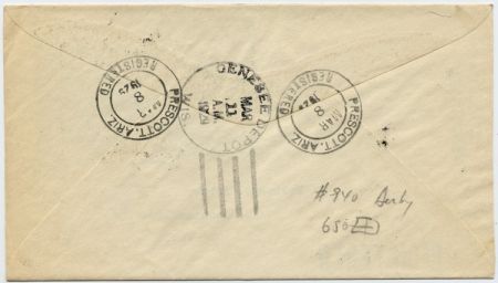 US Arizona, Prescott 650 Fancy Cancel Cover, Derby Hat
