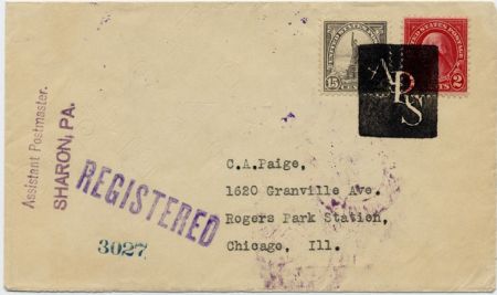 US Pennsylvania, Sharon 566, 634 Fancy Cancel Cover, "APS" in Rectangle