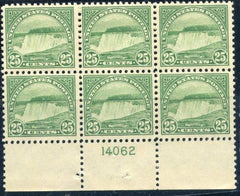 US 568 VF NH Plate Block Mint Wide Bottom Few Natural Gum Bends Pristine! cv $425