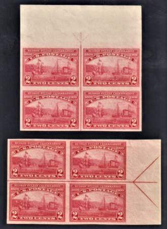 US 373 Early Commemoratives XF NH Top and Right Arrow Blocks - Few Natural Gum Bends cv $300